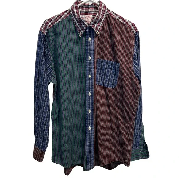 Brooks Brothers 346 Patchwork Plaid Shirt Medium Men's Multi Color Shirt Cotton - Picture 2 of 7